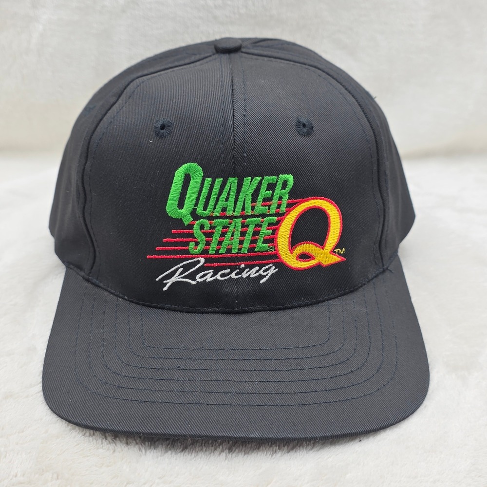 VINTAGE Quaker State Racing Hat Cap Mens Snap Back Black Embroidered Motorsports